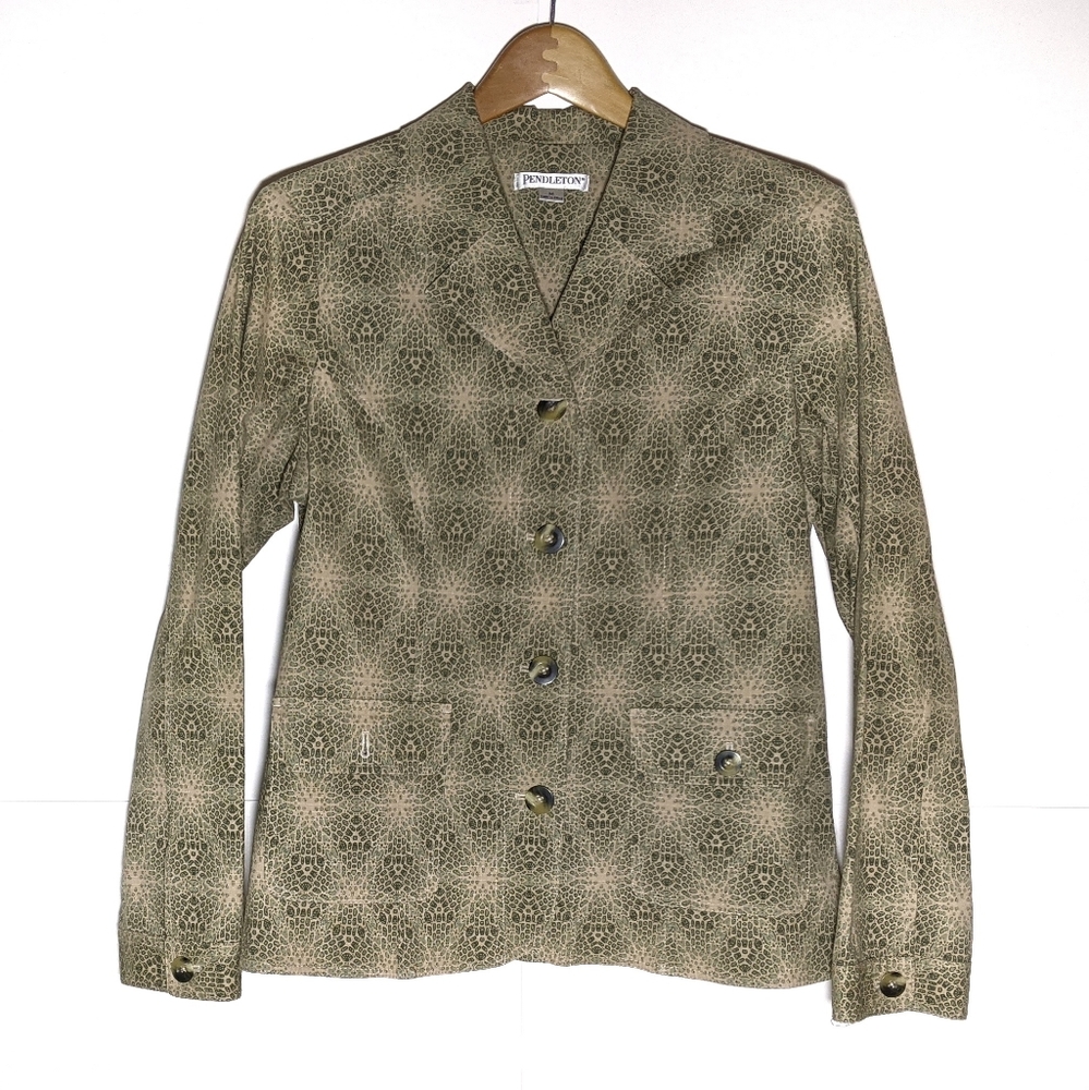 Pendleton Women's Green Floral Pattern Blazer Sz M - image 1